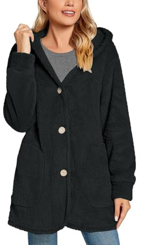 Cocila Women's Fleece Hooded Button Pocket Cardigan Casual Coat Giacca Invernali Corti Giubotti Invernali Donna Cappotto Donna Elegante Invernale Offerta Lampo Del Giorno Donna