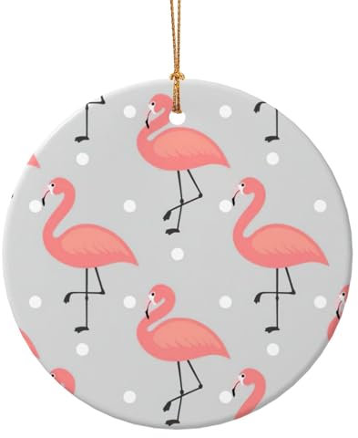 Weihnachtsschmuck mit Flamingo-Druck, Keramik, rund, Ornamente, Weihnachtsbaum, Souvenirs