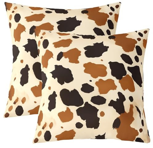 Homewish Cartoon Kuhfell Wurf Kissenbezüge Set von 2,3D Wildlife Kuh Druck Wohnzimmer Kissenbezüge,Bauernhof Tier Kuh Pelz Sofa Kissenbezüge,Kawaii Rind Bull Dekorative Kissenbezüge,40x40cm