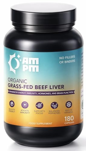 Grass Fed Beef Liver Capsules, Natural Whole Food Supplement, Organic, Non-GMO,180 Capsules By AMPM