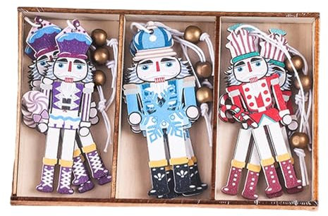 Nussknacker Ornamente Set aus - Festliche Feiertagsdekoration, bezaubernde Nussknacker Figuren | Klassische Weihnachtsbaumschmuck, Nussknacker-Dekorationen, Holzornamente