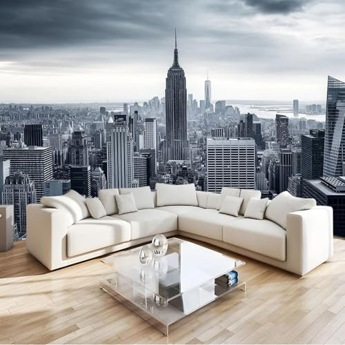Grey City Mural New York City Skyline 3D Non-Woven Wall Mural Photo Wallpaper, Premium Art Print Decor for Living Room Kids' Bedroom & Home Interiors W400 X H280 Cm