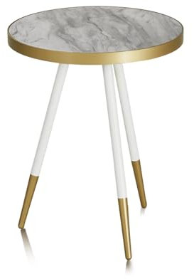 KHG Beistelltisch Gold & Weiß, runde Tischplatte 44 cm in Beton-Optik, 3-Bein-Gestell aus Metall weiß, Couchtisch 20 kg belastbar, Glamour