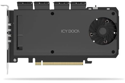 ICY DOCK 4-Bay M.2 NVMe SSD zu PCIe 4.0 x16 Wechselrahmen-Gehäuse/Adapterkarte für PCIe Erweiterungsslot (PCIe Bifurcation nötig) - ExpressSlot Slide MB204MP-1B