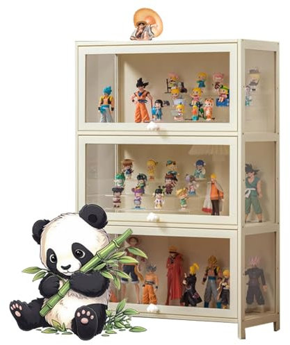 uofgcru Großer Kapazität Klare Regal Vitrine, Vitrinenschrank Glas, Glasvitrine Stehend, multifunktionale staubdichte Acryl-Vitrine für Wohnzimmer und Büro-106x70x33cm(3 Tier) Cream