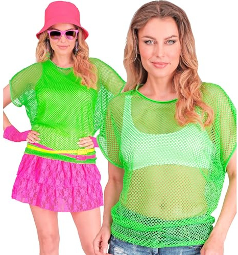 W WIDMANN MILANO Party Fashion - top de rejilla para mujer, camiseta fluorescente para festivales y carnaval.