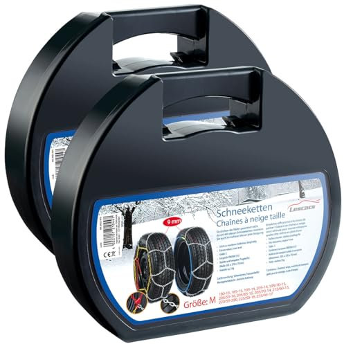 Lescars Schneekettenpaar: 2er-Set Schneeketten Größe M für Reifen 205/55 R16 u.v.m. (Ketten Auto, Spannketten)