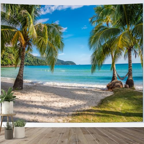 Calefee Wandteppich Groß 350cm Breit, Tapisserie Wandbehang Polyester für Schlafzimmer, Wandteppiche Naturlandschaft Meer, Palmen