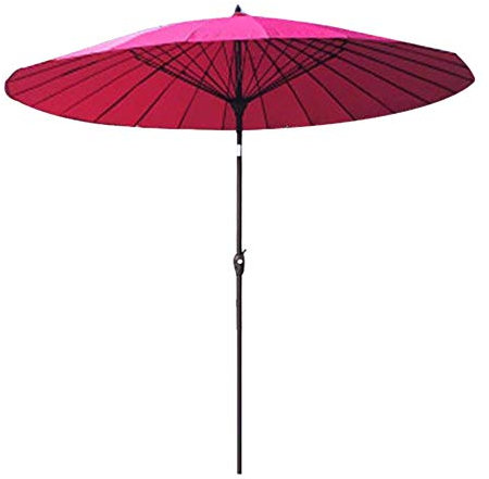 WOTZOV Parasol de Jardin d'extérieur | 2,7 m | Rond, inclinable, avec manivelle, mât de 38 mm, pour terrasse, Balcon ou Table Basse - sans Socle,Rose Rouge