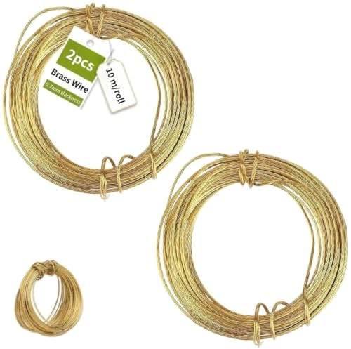 2PCS 32.5 Feet(10M) Brass Picture Hanging Wire | 0.7mm Picture Wire Heavy Duty, Picture Wire Brass for Photo Frame, Mirror, Artwork, Clock