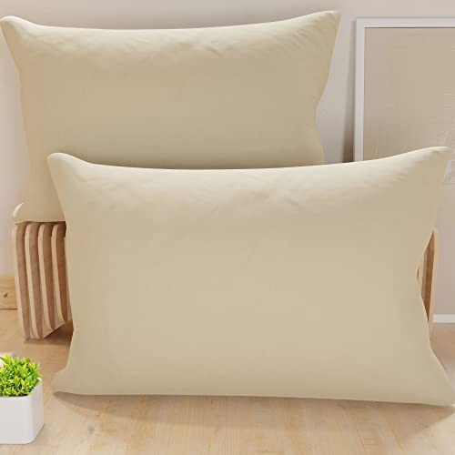 PETTI Artigiani Italiani - Lot de 2 Taies d'oreiller de Lit 50x70 cm, Housses de Coussin Unies Couleur Beige, Taie Oreiller 100% Microfibre Hypoallergénique, Fabriqué en Italie
