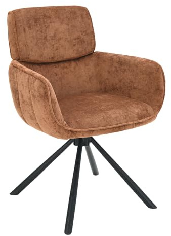 Riess Ambiente Drehbarer Retro Stuhl Unique - rost braun - Chenille Schwarze Metallbeine mit Armlehne Esszimmerstuhl Drehstuhl Polsterstuhl