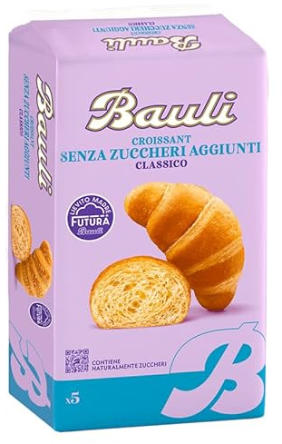 BauIi Croissant SENZA ZUCCHERI AGGIUNTI, Cornetto di Pasta Sfoglia Vuoto, Confezione con 6 Cornetti Incartati, 185g