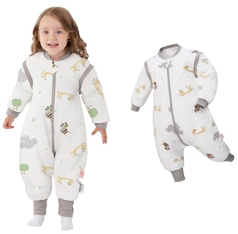 LAT Baby Winter Schlafsack mit Abnehmbare Ärmel Baby Schlafsack mit Füßen 2.5 Tog Kinderschlafsack mit Beinen Winterschlafsack für Jungen Mädchen