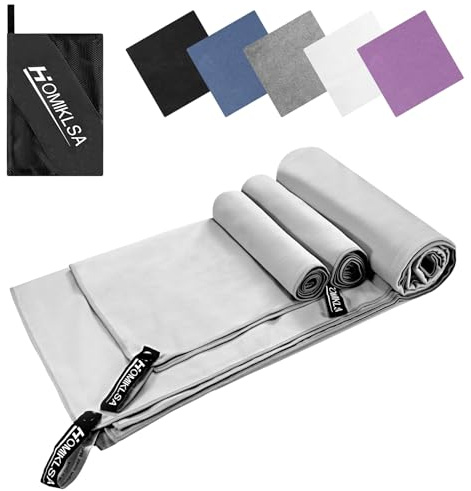 HOMIKLSA Mikrofaser Handtuch 3 Set - Groß 200×100cm & 2 Klein 80×40cm, Schnelltrocknend Microfaser Sporthandtuch, für Reisehandtuch, Badetuch, Fitness & Sport Handtücher und Strandtuch (Hellgrau)