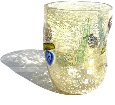 MAZZEGA ART & DESIGN - Muranoglasbecher Giorgione, mundgeblasen und handgearbeitet auf der Insel Murano. Linie I Colori di Murano 350 ml. Made in Italy (1, Gelb)