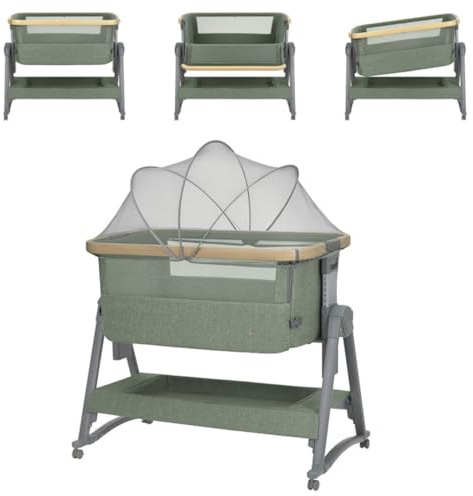 Kikka boo Beistellbett Nanna, 2 Matratzen, Schaukelstangen, Moskitonetz, Räder, Farbe: grün