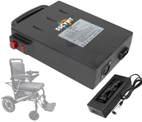SSCYHT Batteria Sedia rotelle elettrica Pieghevole 7S 29,4V Batteria Ricambio Litio 24V 10AH 12AH per Accessori per Sedia a rotelle motorizzata 50-288W con Caricabatterie