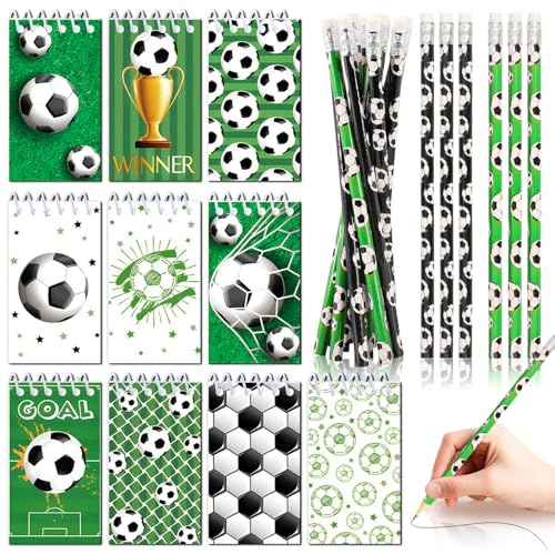 Mini Notizblock Fußball Enthält 12 Fußball Bleistifte 10 Notizblöcke Klein | Spiralblock Fussball, Notizbuch für Fußballgeburtstag, Fussball Mitgebsel