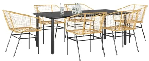 EMYRLXQW Gartenmöbel-Set, Gartenmöbel-Set, 7-teilig, Polyrattan-Glas, Braun