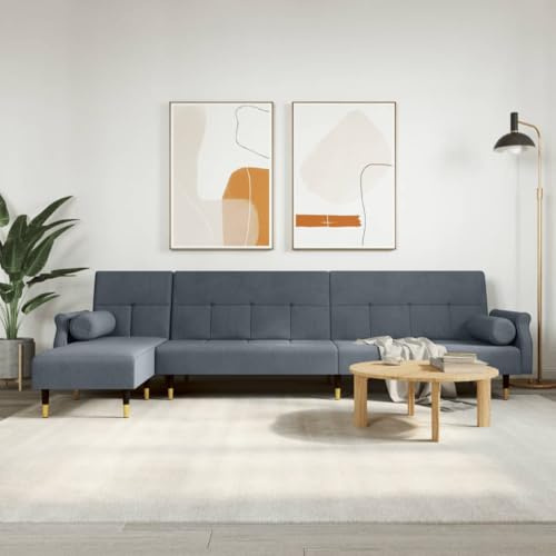 Mandloder Schlafsofa L-Form Dunkelgrau, 271x140x70 cm Samtstoff, Multifunktionales Sektionalsofa mit Chaiselongue, Robustes Gästebett für Wohnzimmer