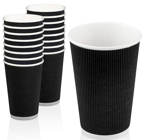 EVOKK Disposable Coffee Cups 12oz (Pack of 500) – Black Triple Wall Insulated Takeaway Cups for Hot & Cold Drinks – Kraft Paper Ripple Cups – Eco-Friendly, Leak-Proof & Durable (Black)