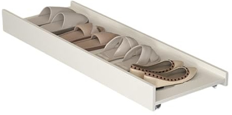 WZSMZKHF Zapateras Bajo con Ruedas, Bandeja Extraíble para Zapatos, Sapateira de Almacenamiento de MDF con Ruedas for Espacios Pequeños, Dormitorios y Armarios Bajo La Cama(White,80x38.2x10.5cm)