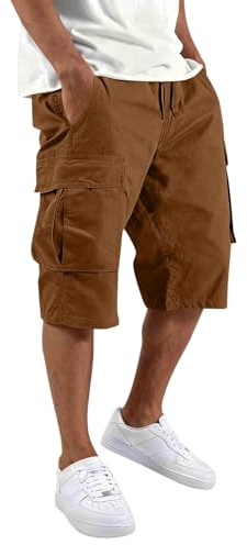 Shorts Homme Bermudas Cargo Élastique Sport Pantacourt Été Léger Court Randonnée Chantier Travail Cordon Serrage Taille Multi-Poches Utilitaires Décontractés Short
