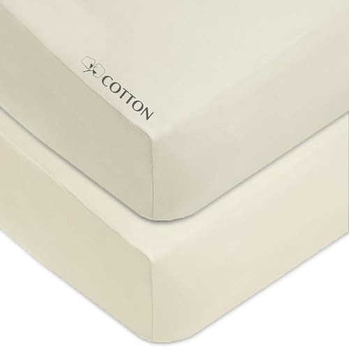 American Baby Company 2 Pack 100% Natural Cotton Fitted Crib Sheets 52 x 28 - Soft, Breathable, Hypoallergenic & Gentle Toddler Bed Sheets, Cream, Neutral for Boys & Girls