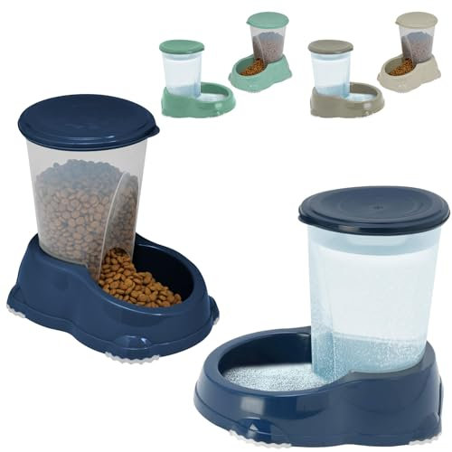 CAT CENTRE Smarty Snacker and Sipper 1.5L Automatic Gravity Dry Food Snacks Dispenser Dog Rabbit Small Animal Premium Pet Drinking Supplies Kittens Healthy Water Feeder Dark Blue