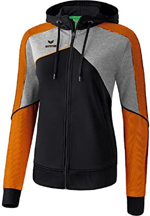 ERIMA Damen Jacke Premium One 2.0 Trainingsjacke mit Kapuze, schwarz/grau melange/neon orange, 34, 1071831