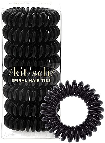 Kitsch Spiral-Haargummis für Damen, Spiral- und Telefonkabel-Haargummis für dickes Haar, kein Knicken, keine Beschädigung, 8 Stück (Schwarz)