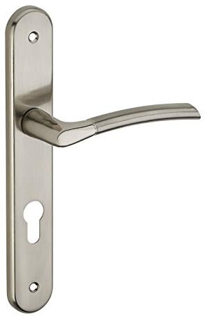 THIRARD - Ensemble de poignées pour porte d'entrée Eris trou de cylindre, carré 7mm, entr'axes 195mm, nickelé brossé