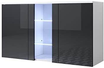 MB Muebles Bonitos, Buffet Meuble TV Suspendu Luke A1 pour Salon et Salle à Manger avec Lumière LED, Meuble en Mélamine Brillante, Couleur Blanc et Noir, 120x70x40 cm