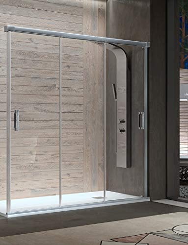 Mampara de Ducha Frontal - 3 Puertas Correderas [Apertura por ambos lados] - Cristal de Seguridad de 6 mm - Modelo Sabina (100-104 cm)