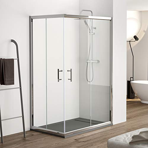Mampara de Ducha ANGULAR Puertas correderas - EstiloBaño© MIAMI - TRANSPARENTE - 4 hojas cristal templado - 【80x75 - intervalo 78,5-80 x 73,5-75】 - Varias Medidas Disponibles