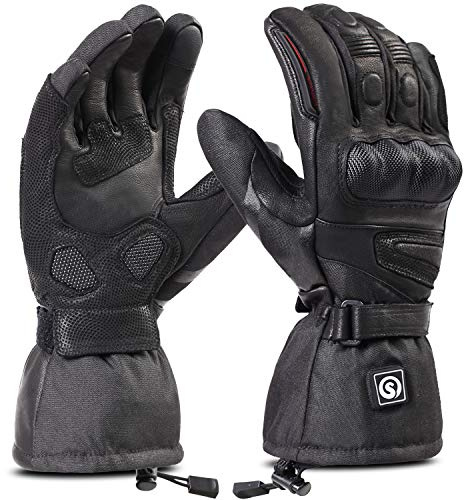 Heated Motorcycle Gloves Waterproof 7.4V 2200MAH Electric Rechargeable Battery Gloves for Winter Biking Skiing Cycling Hunting Fishing Ski Snow Men Women (L)