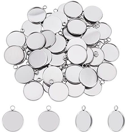 UNICRAFTALE 50pcs 20mm Tablett Edelstahl Cabochons Anhänger Metall Cabochon Rohlinge Flache runde Tablett Anhänger Cabochon Lünette Set für Schmuckherstellung Halsketten Zubehör