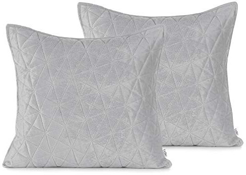 AmeliaHome 2 Kissenbezüge 45x45 cm Silber Steppung Velvet Samt Laila