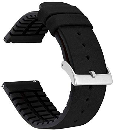 Barton Hybrid-Armbänder aus Leder und Gummi mit integrierten Schnellspann-Federstegen – 316L Edelstahl – Farbe wählbar – 18 mm, 20 mm und 22 mm Uhrenarmbänder 18mm schwarz