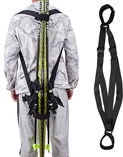 Skigurt und Stockträger – ideal zum Tragen von Ski – Herren, Damen und Kinder, Schwarz, Medium