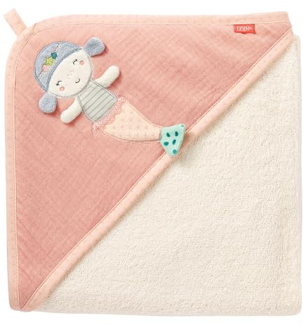 Fehn Badetuch Baby Meerjungfrau - Badehandtuch Kinder Poncho aus Frottee - Handtuch in rosa - Babybadetuch mit Kapuze für Babys und Kleinkinder ab 0+ Monaten – Kapuzenhandtuch Maße 80 x 80 cm