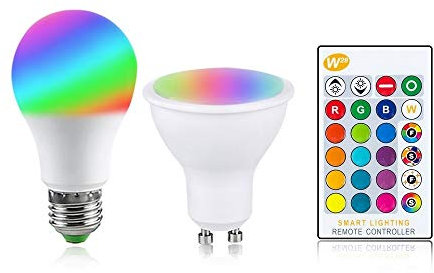 JiuRui LED Ampoules LED RGBW Spotlight E27 GU10 RVB colorée 5W 10W 15W 85-265V GU5.3 LED Diode Ampoule lampe de nuit avec télécommande IR (Émission de la couleur : 5W RGB)
