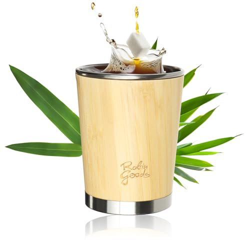 Robin Goods® Gobelet en Acier Inoxydable et Bambou - gobelet de 230 ML - gobelet de Camping - incassable et sans BPA (1 pièce - 230ml)