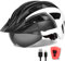FUNWICT Fahrradhelm mit Visier für Herren Damen, Leichte Fahrradhelm mit Magnetischem Brille und USB-Aufladung LED Licht, Stylisch Mountainbike Helm (M: 54-58 cm, Schwarz Weiss)