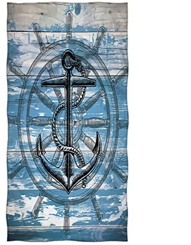 Zomer Strandtuch 70x140cm,Bedrucktes Mikrofaser Badetuch Frottee-Anker und Ruder,Nautischer Stil