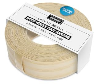 WoodPress® 30mm Real Ash Wood Iron-On Edging – 7.5m Roll – Pre-Glued Wood Veneer Tape for Easy DIY Application – Will Cover the Edge of a Standard MDF Panel