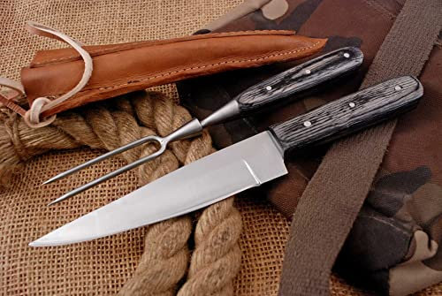 Generisch Mittelalter Messer mit Gabel +Scheide Kelten handgeschmiedet 4292-B, Schwarz