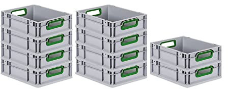 PROREGAL SuperSparSet 10x Eurobox NextGen Color | HxBxT 12x30x40cm | 11 Liter | Griffe grün offen | Glatter Boden | Eurobehälter, Transportbox, Transportbehälter, Stapelbehälter