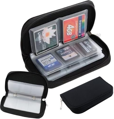 BAOSROY Speicherkarten Aufbewahrung, 22 Steckplätze, Transparenter Steckplatz, Schwarz, Unisex, Leichte Speicherkarten Tasche für Reisen und verschiedene Geräte